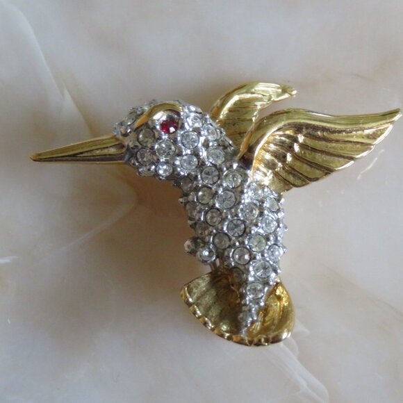 Signed Butler HUMMINGBIRD & Rhinestones Brooch (K725) - Picture 3 of 5